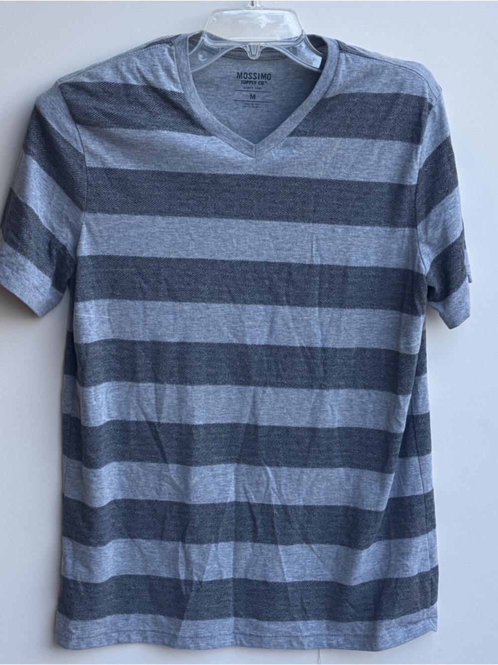 Mossimo Supply Co. Men's Gray and Dark Gray Striped V-Neck Tee